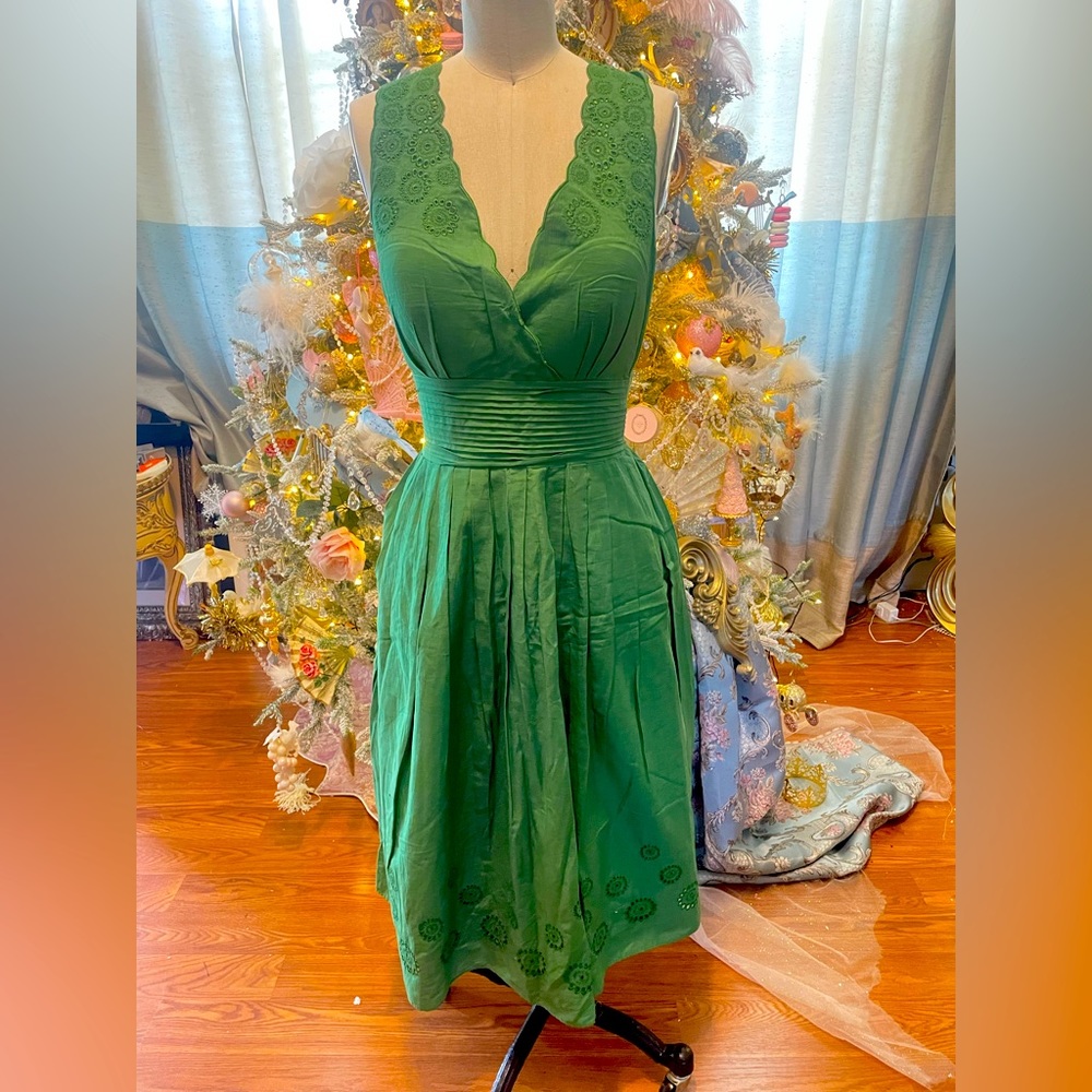 Green eyelet cotton dress
